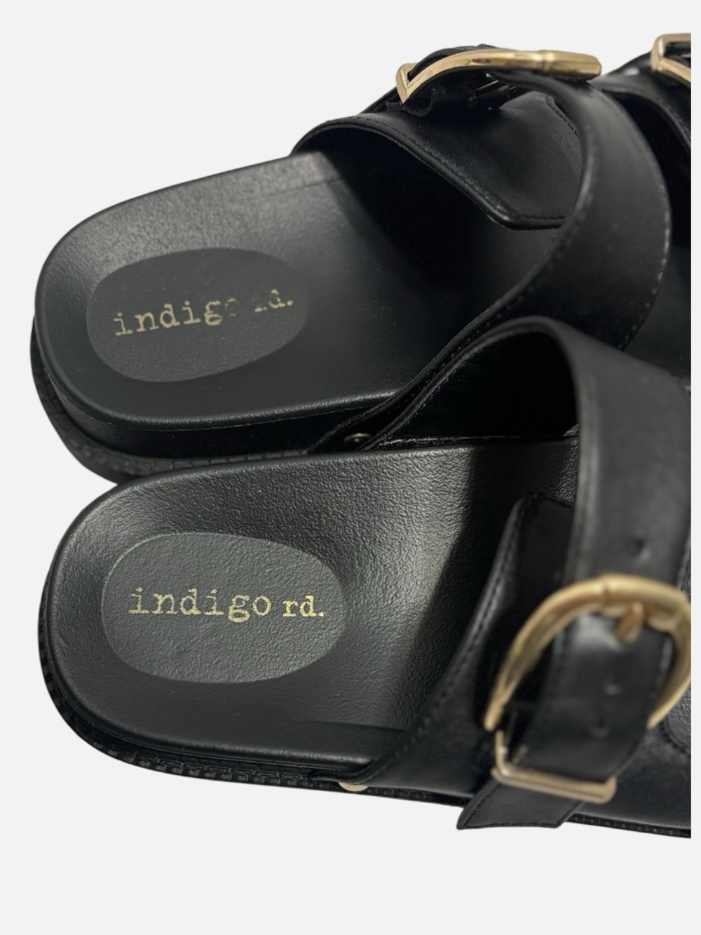 Indigo Rd. Women’s Black Gold Double-Buckle Chunky Slide Sandals Size 6 - Picture 6 of 14